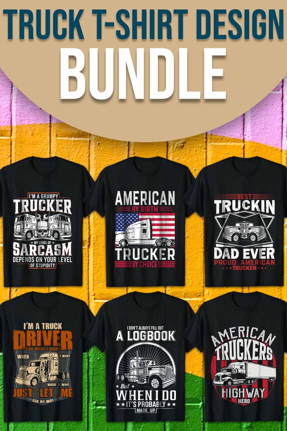 truck driver t-shirt design bundle pinterest preview image.