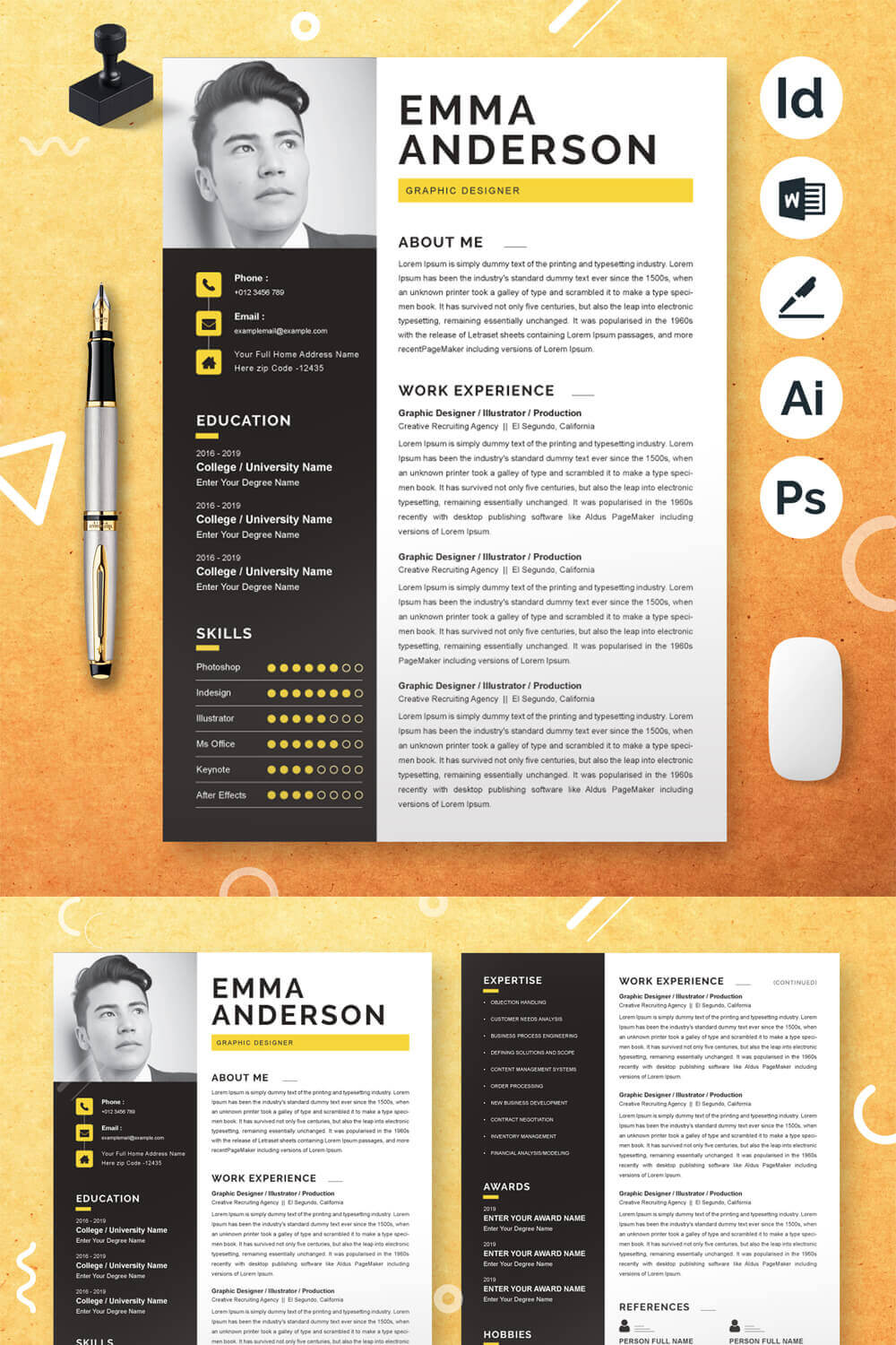 Graphic Design Resume Template | Creative Professional Resume Template pinterest preview image.