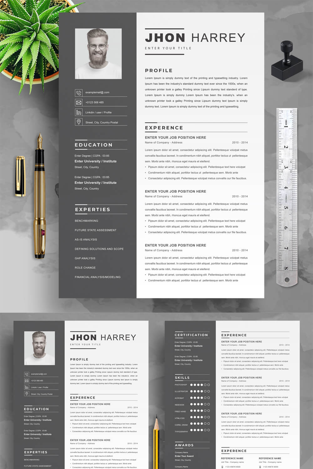 Minimalistic Timeline Resume Template | Professional CV Template pinterest preview image.