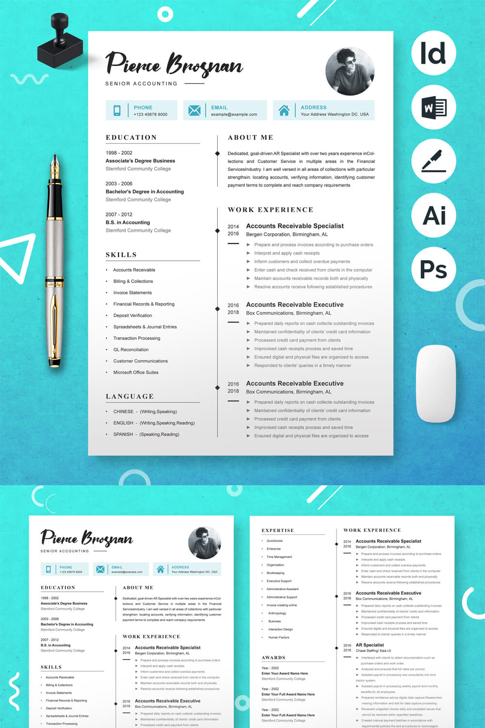 Senior Accounting Reaume Template | Minimal Resume Template pinterest preview image.