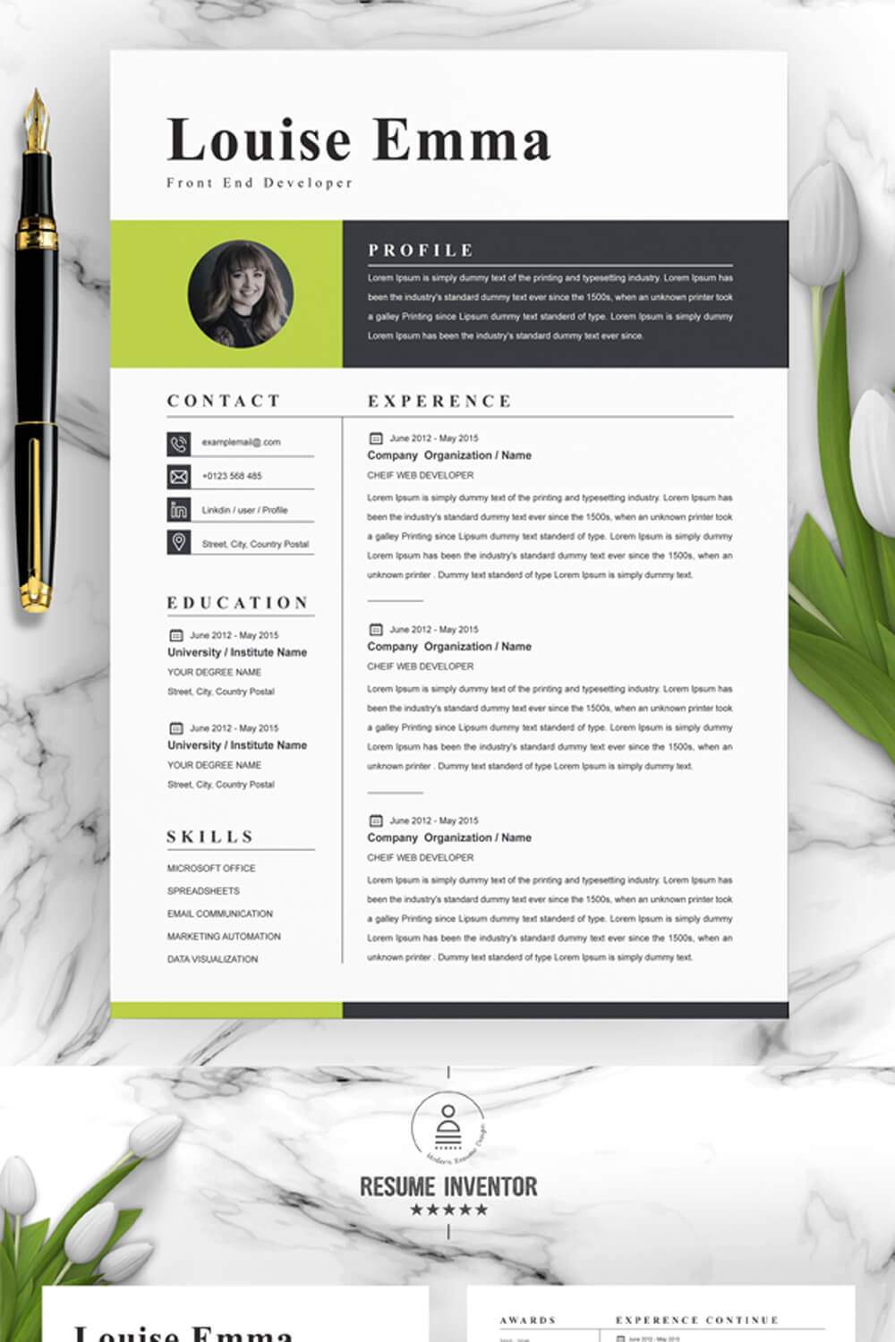 Front End Developer Resume Template | Professional Resume Template For Front End Developer pinterest preview image.