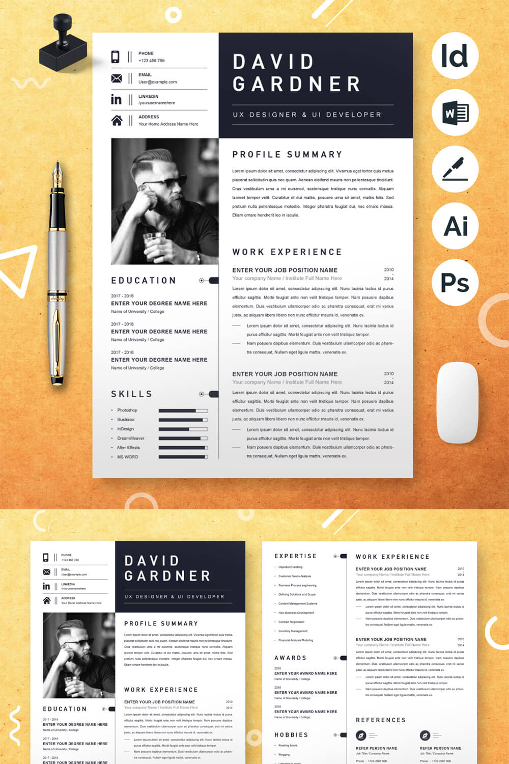 UX Designer & UI Developer CV Template | Resume Template pinterest preview image.
