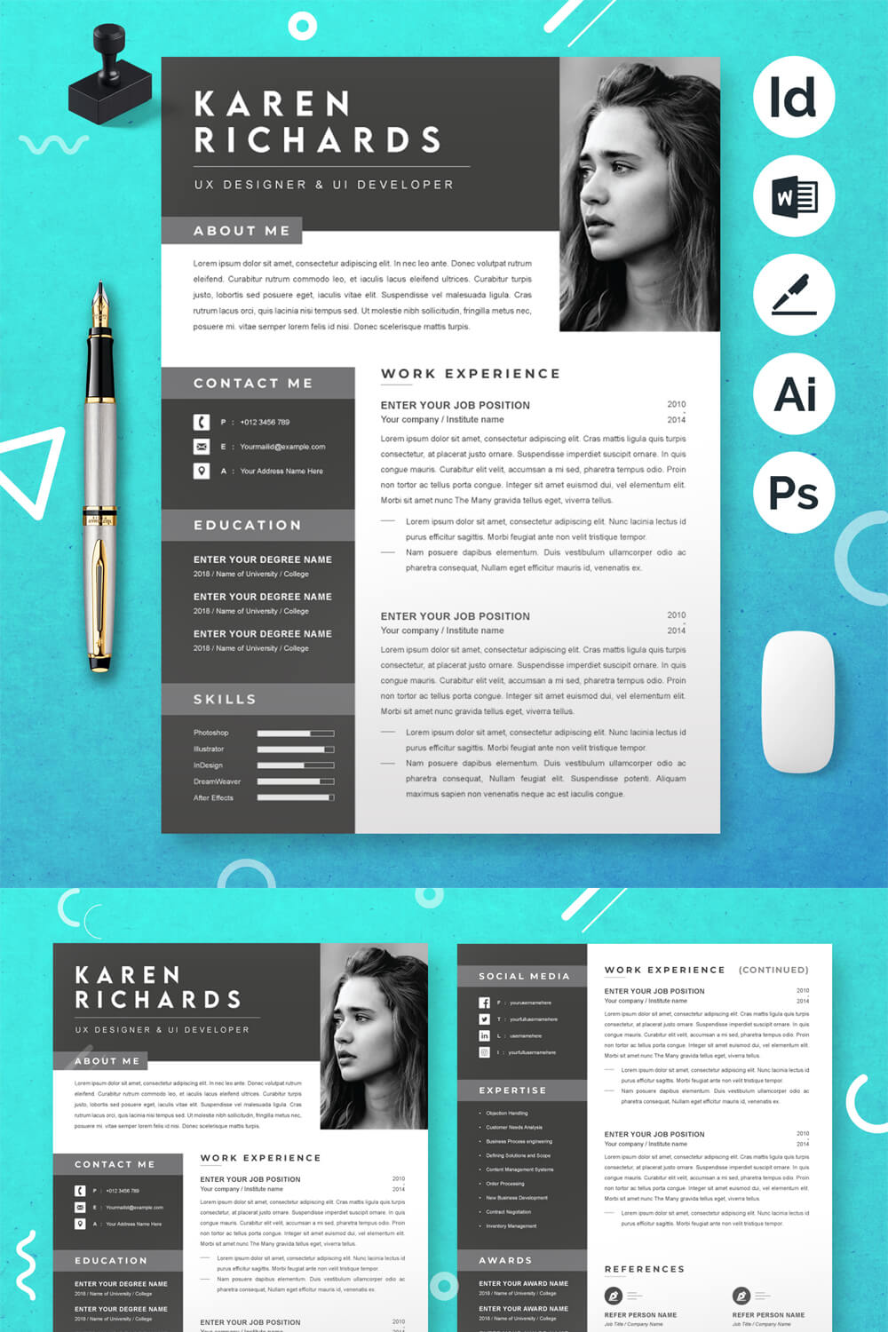 Creative Professional Resume Template | Minimal Resume Template pinterest preview image.