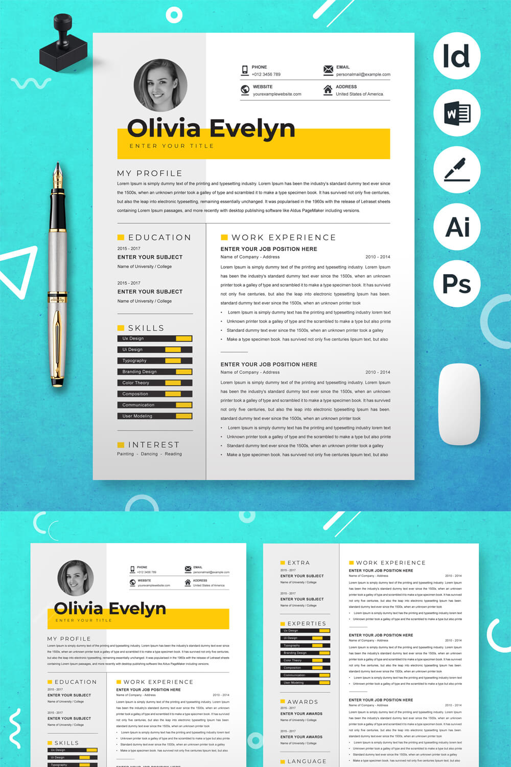 Professional Resume Template for Web designers | CV Template pinterest preview image.