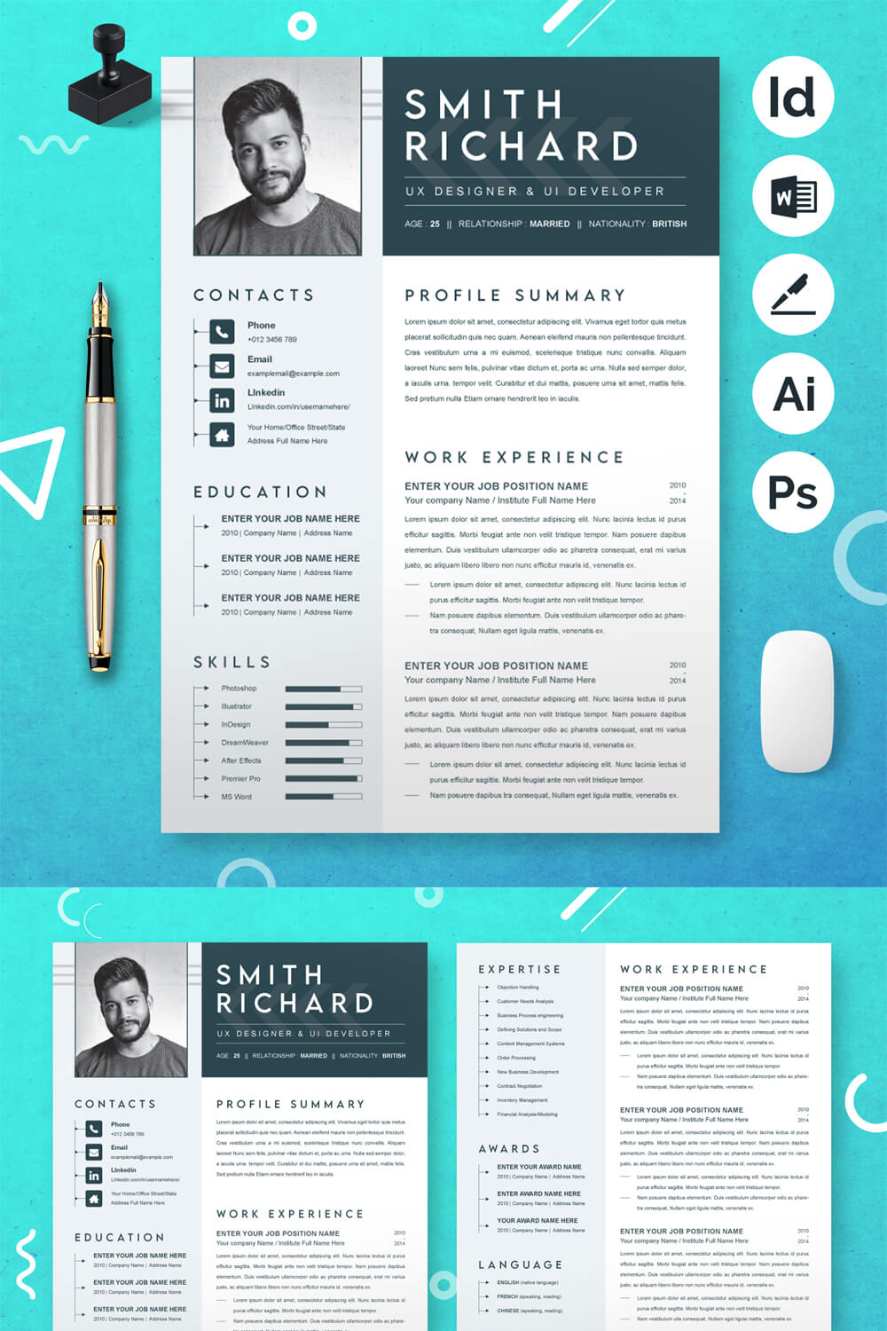 Printable Resume Template | Best Minimal Resume Template pinterest preview image.