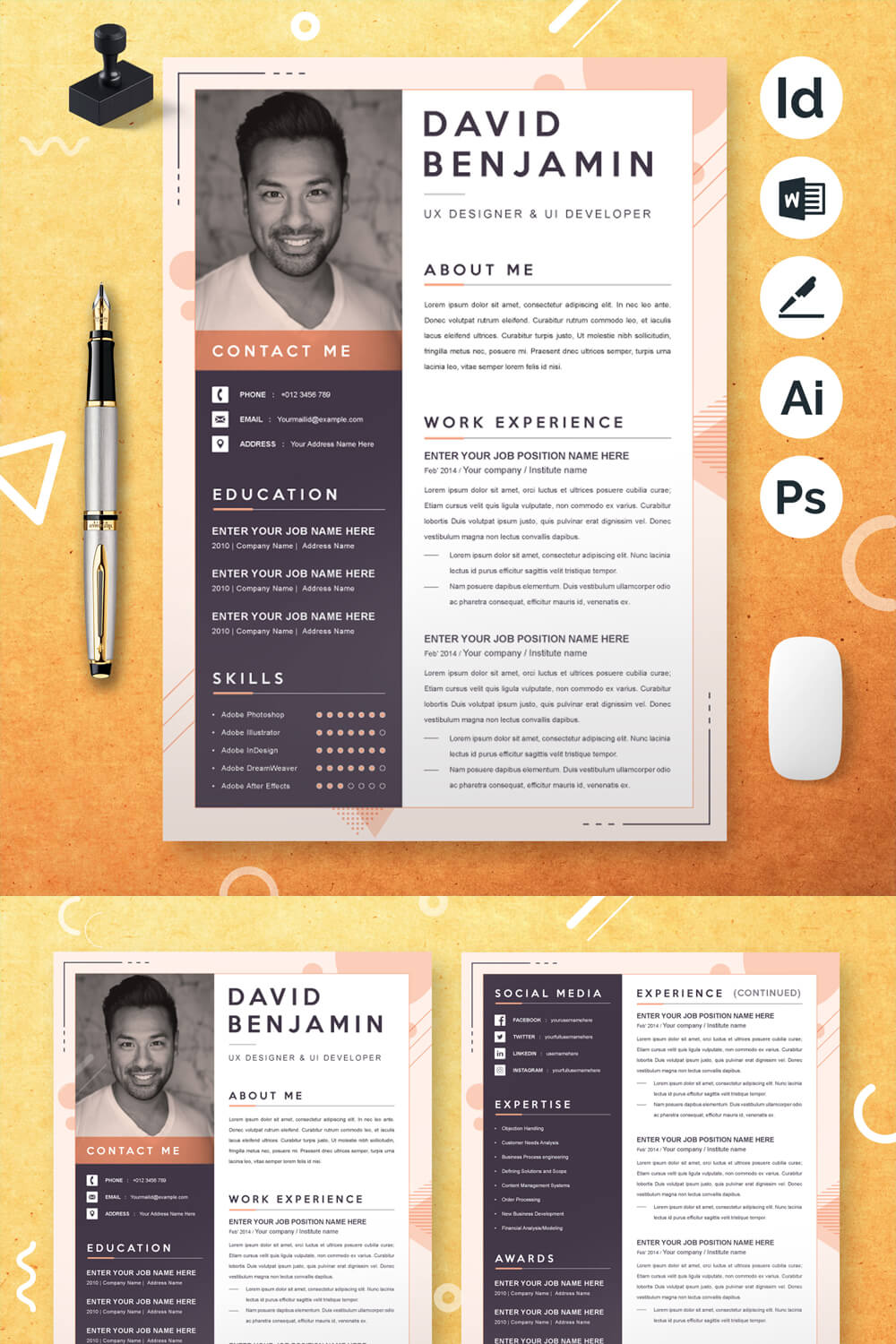 UX Designer & UI Developer Resume Template | Colorful Resume & Cover Letter Template pinterest preview image.