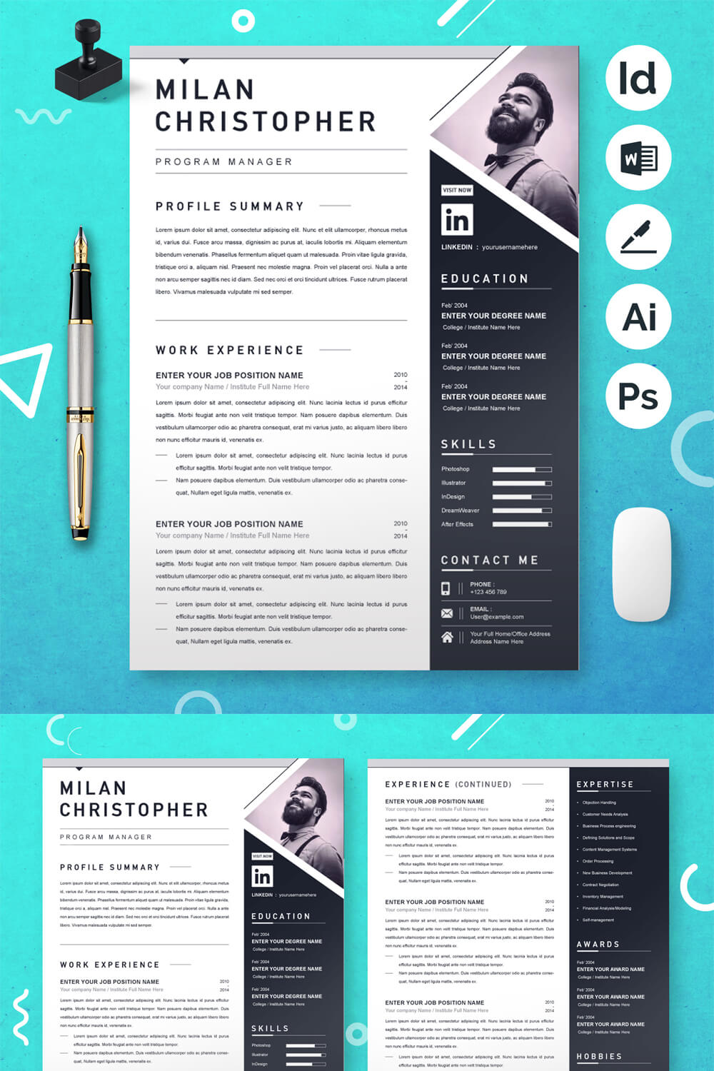 Program Manager Resume Template | Classic Resume & CV Template pinterest preview image.