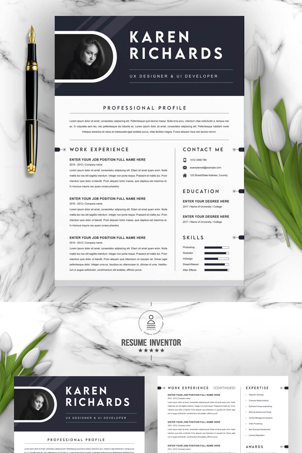Professional and Clean Resume Template | Resume Word Template pinterest preview image.