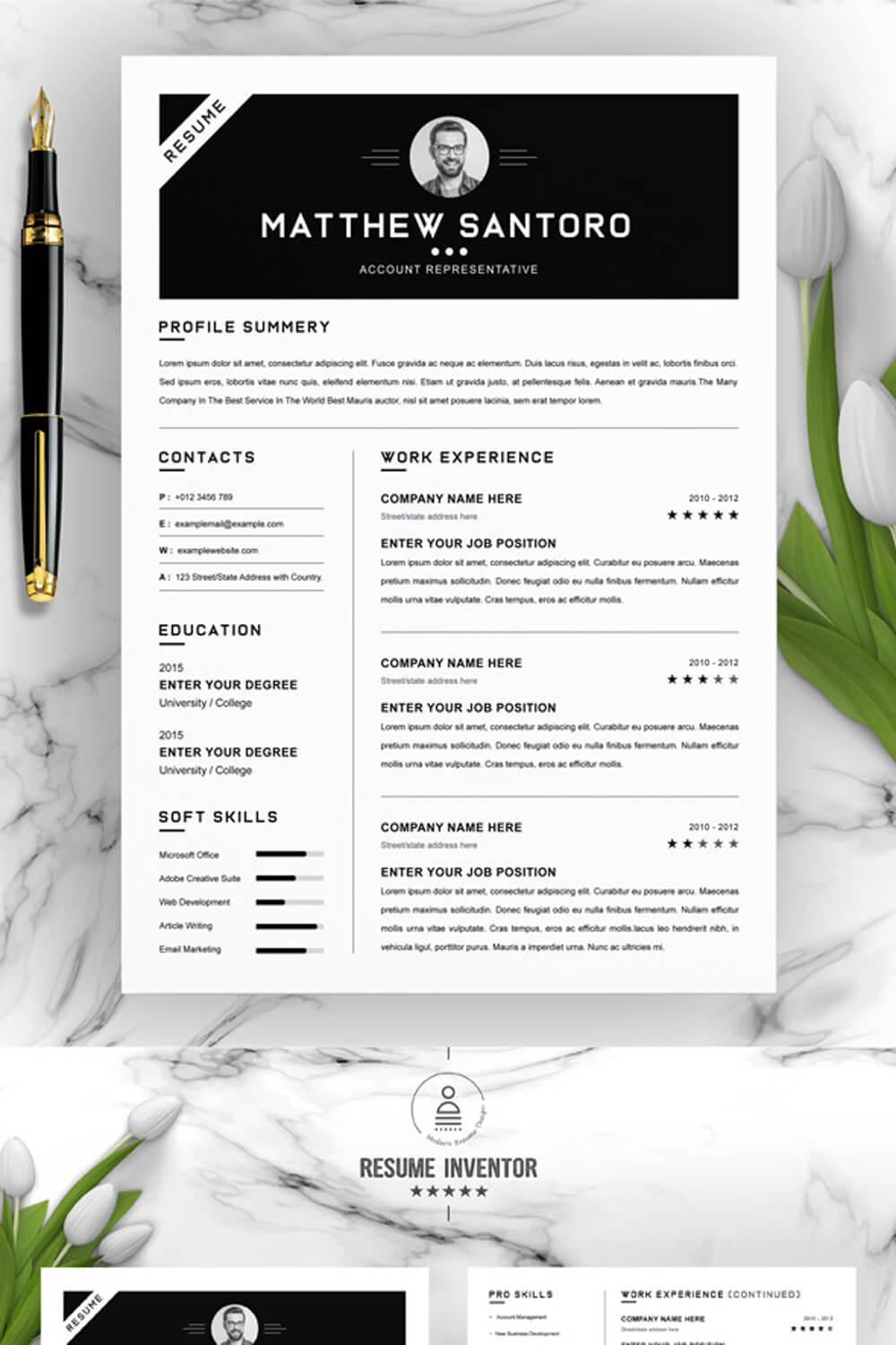Account Representative Resume Template | Modern PSD Resume Template pinterest preview image.