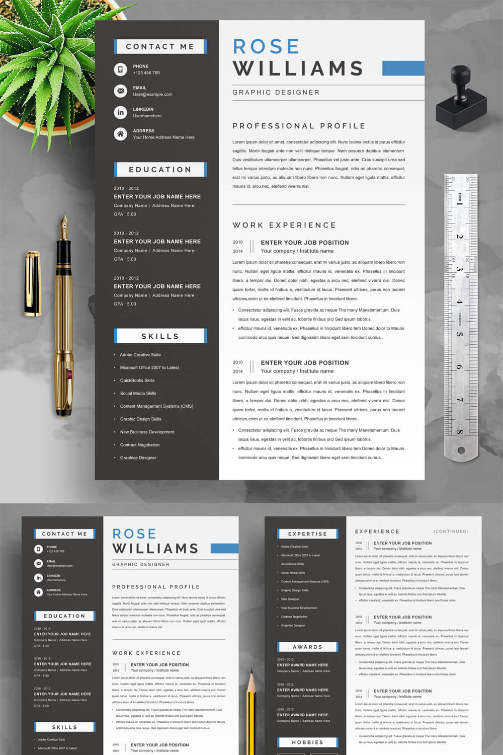 Graphic Design Resume Template | Professional CV Template pinterest preview image.