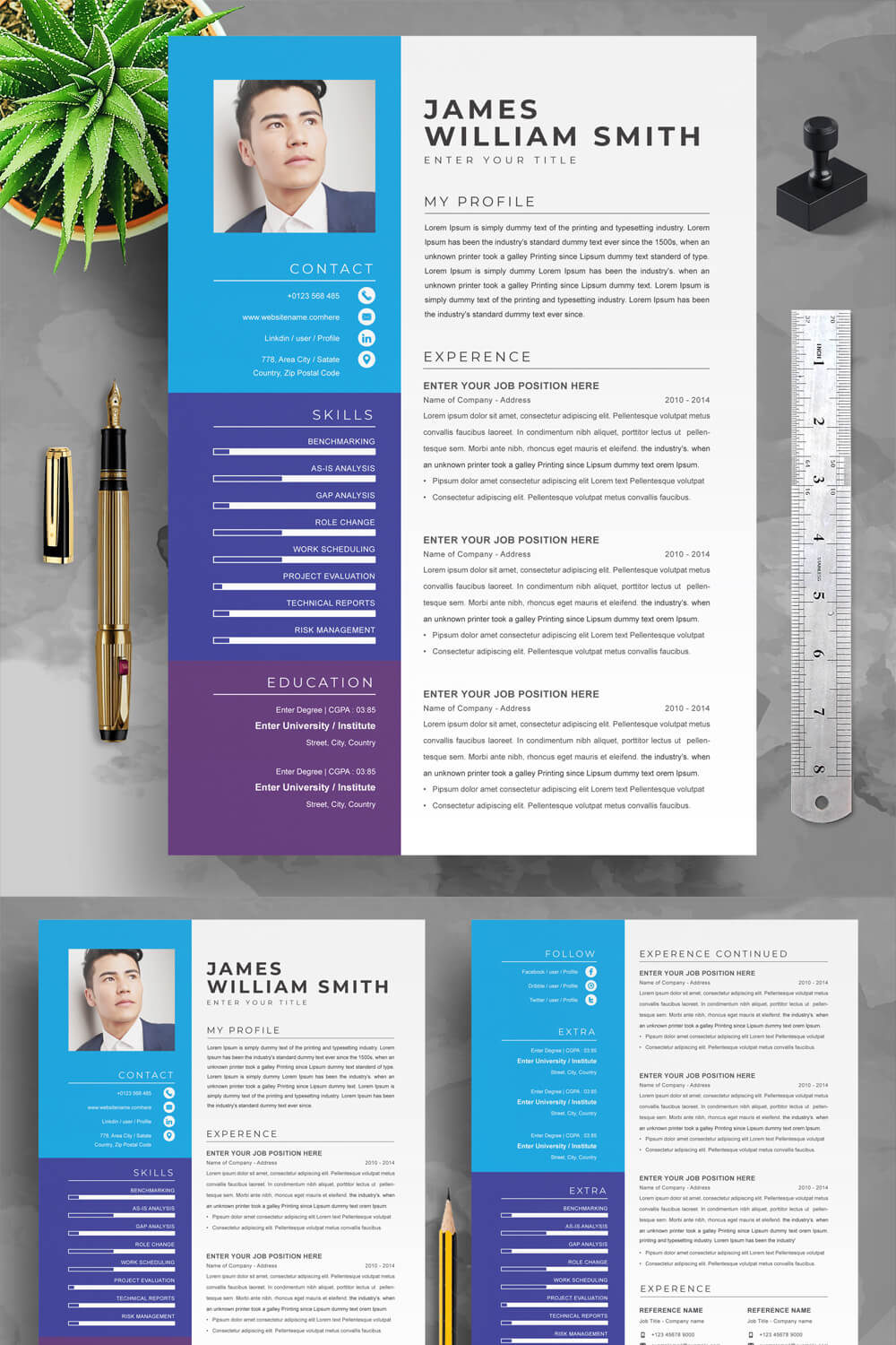 Creative InDesign Resume Template | Minimal Resume Template pinterest preview image.