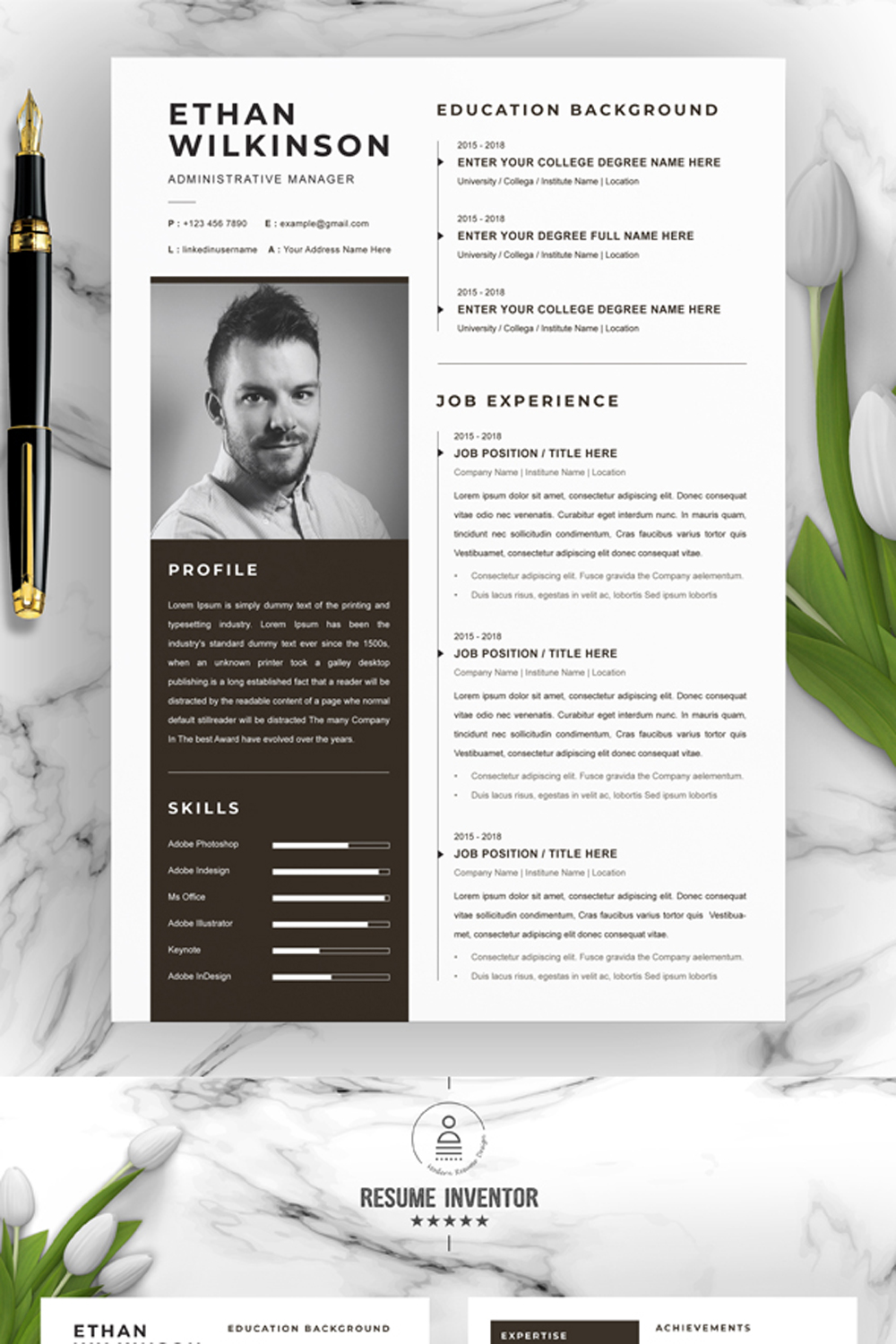 Administrative Manager CV Template | Best Minimal Resume Template pinterest preview image.