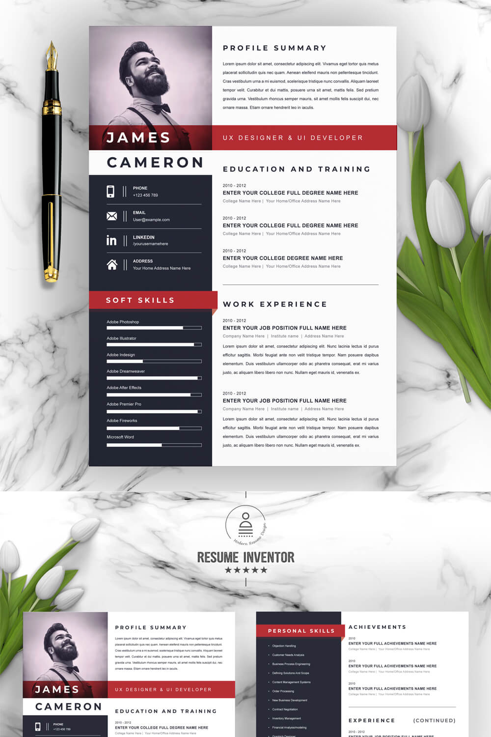 Professional CV or Resume Template | Modern Resume Template pinterest preview image.