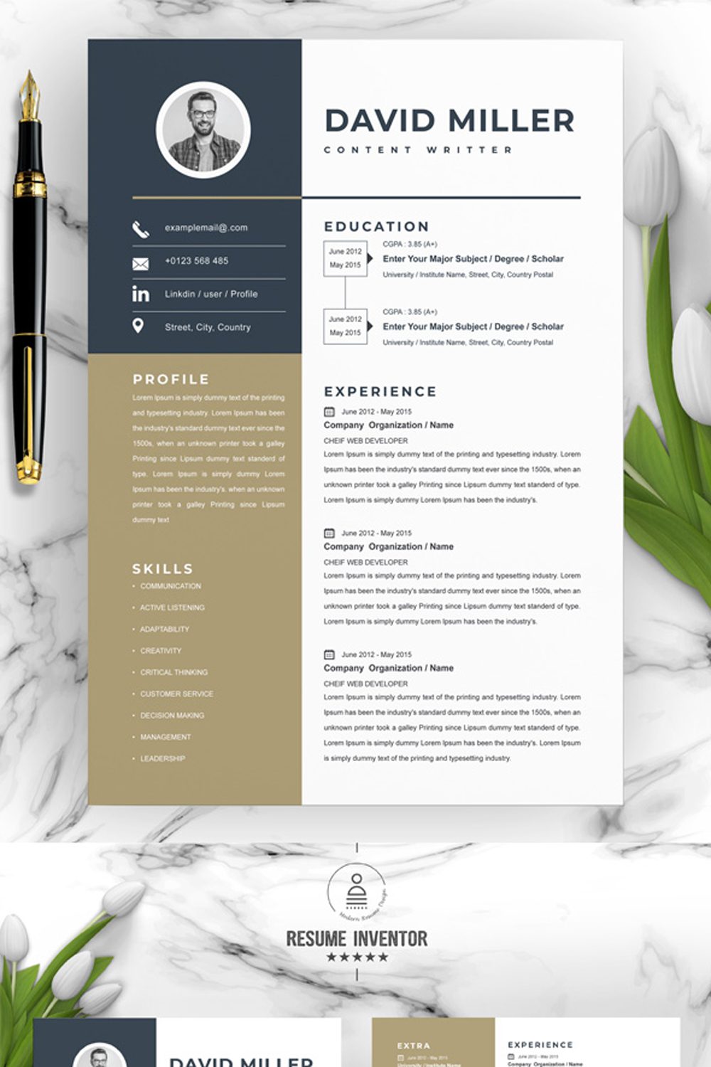 Content Writer Creative Professional Resume Template | CV Template 2023 pinterest preview image.