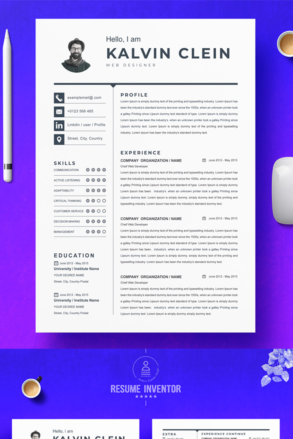 Web Designer Professional Resume Template | Word Resume Template pinterest preview image.