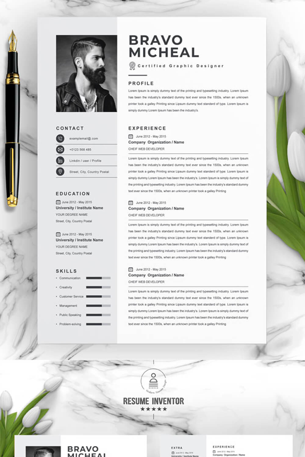 Certificate Graphic Designer Resume Template | Professional CV Template pinterest preview image.