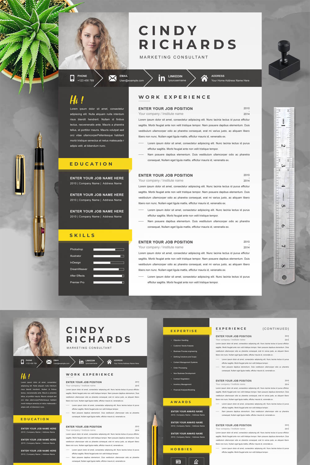 Marketing Consultant Resume Template | Modern PSD Resume Template pinterest preview image.