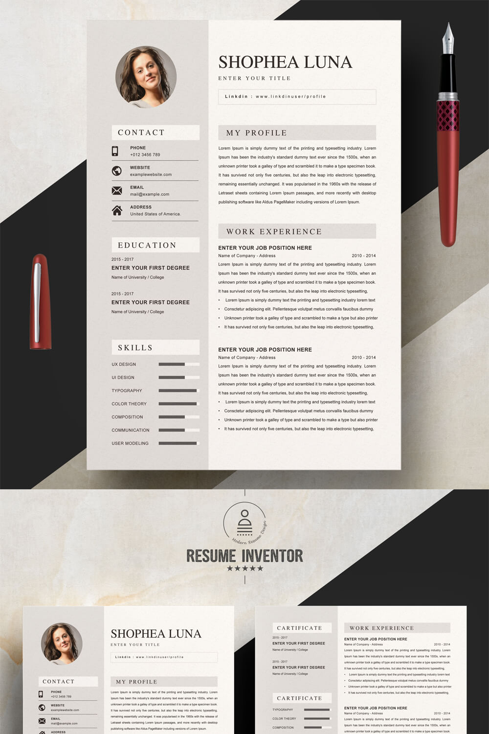 Creative Personal Resume Template | Resume Template With Cover Letter pinterest preview image.