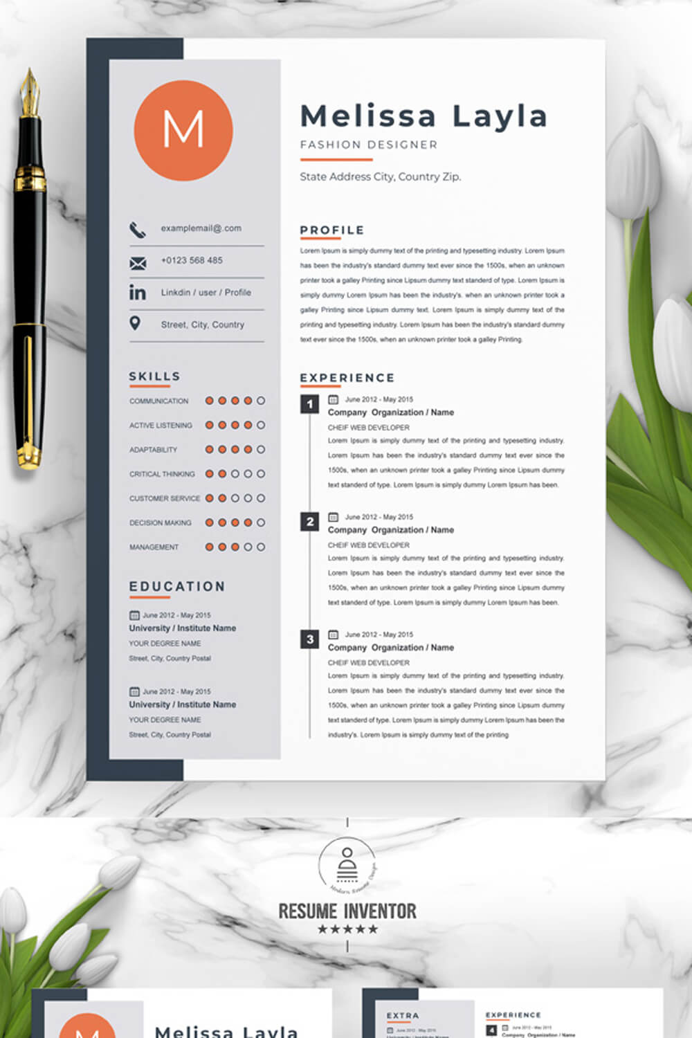 Fashion Designer Resume Template | Modern Resume Template With Cover Letter pinterest preview image.