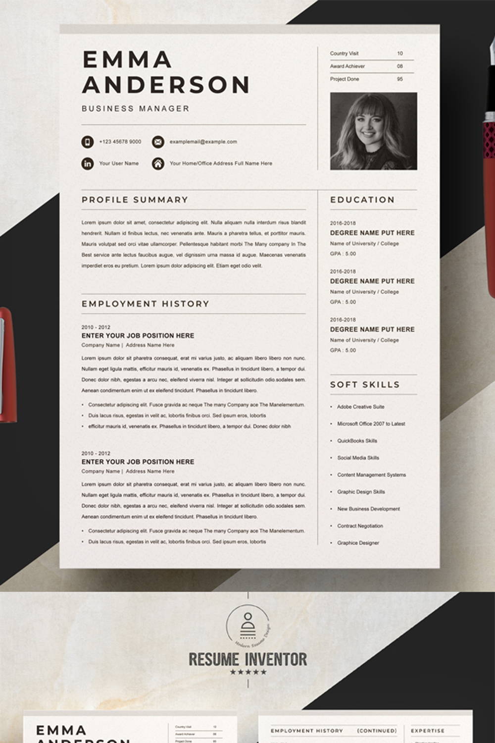 Business Manager Resume Template | Simple Resume Template AI Format pinterest preview image.