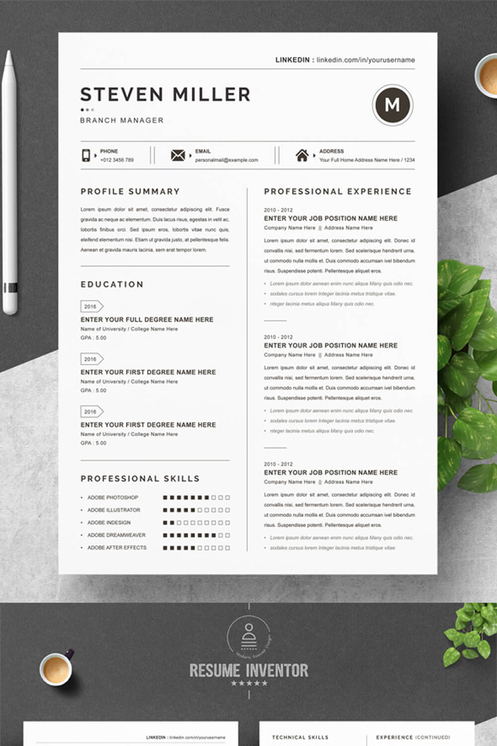 Branch Manager Resume Template | Modern CV Template pinterest preview image.