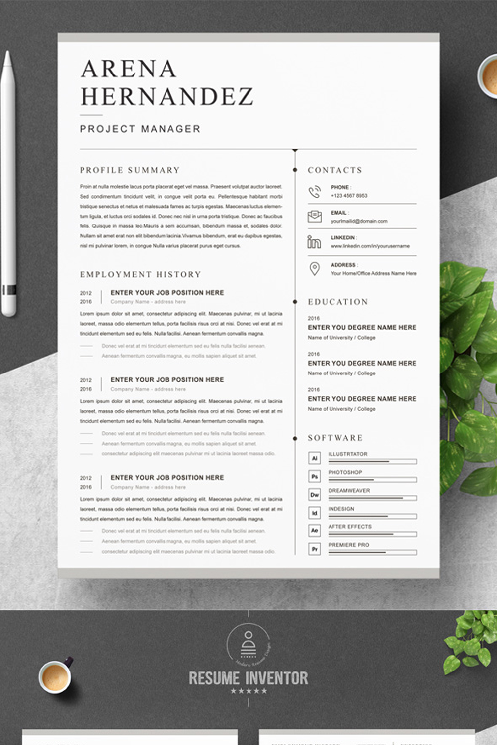 Project Manager Resume Template | Microsoft Word Resume Template pinterest preview image.