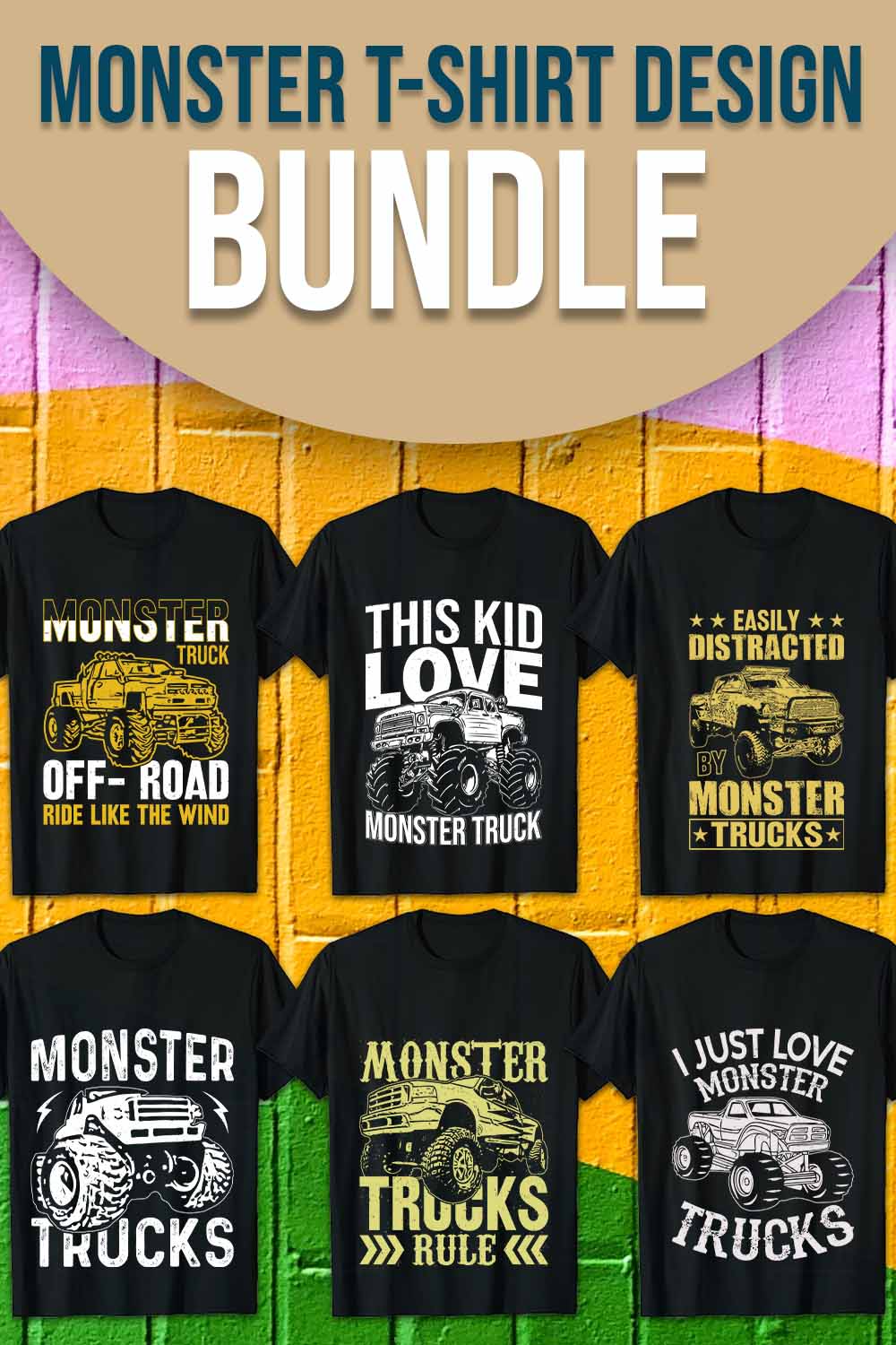 Monster Truck T-Shirt Design Bundle pinterest preview image.