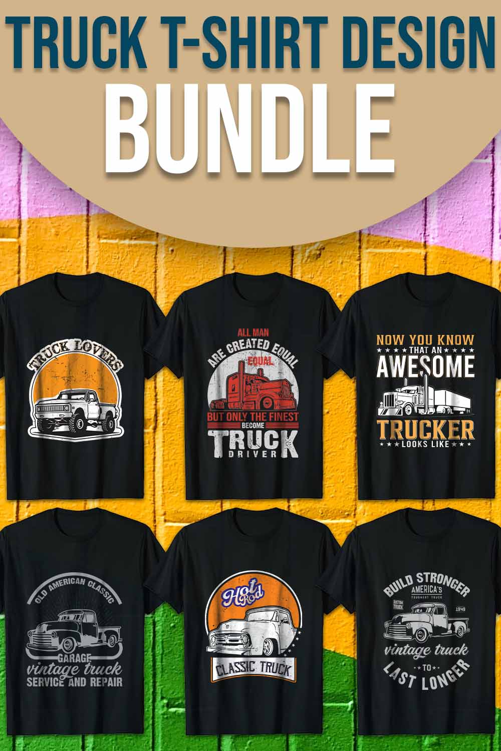 Truck Driver T-Shirt Design Bundle pinterest preview image.