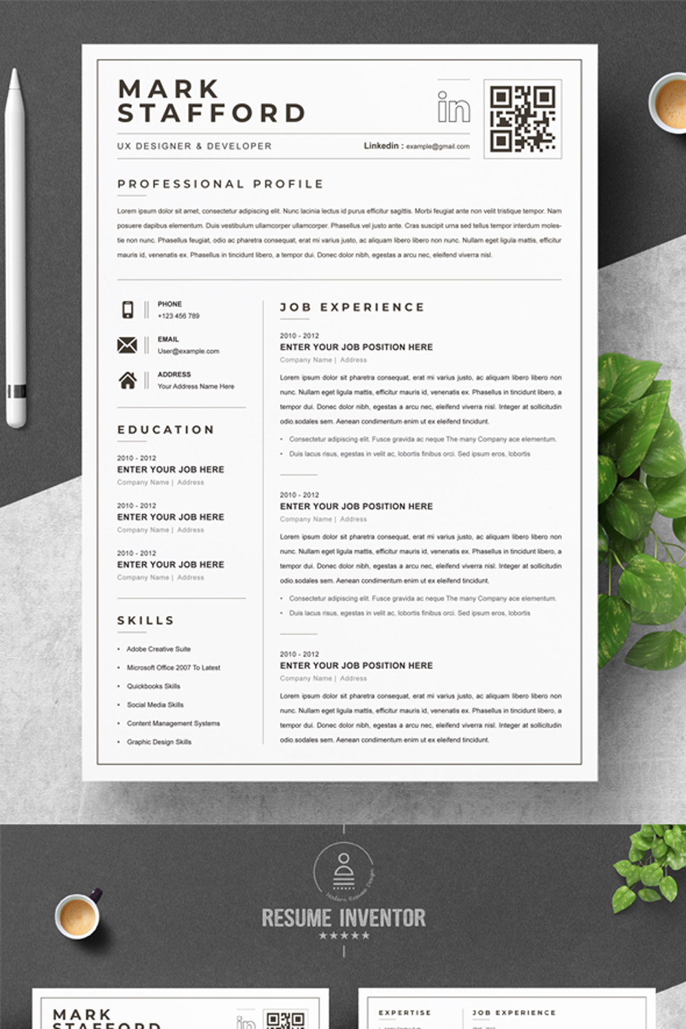 UX Designer & Developer Resume Template | Clean Resume Template pinterest preview image.