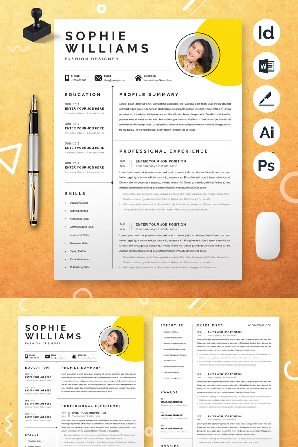 Fashion Designer Resume & CV Template | Word Resume Template pinterest preview image.