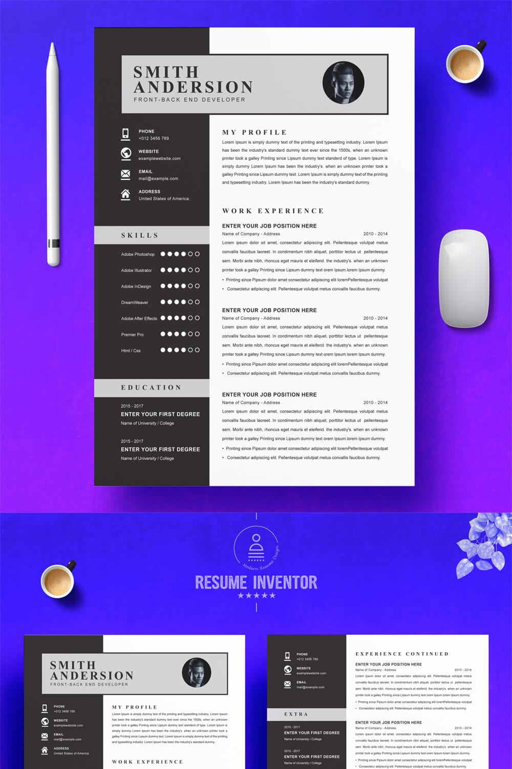 Front - Back End Developer Resume Template | Word Resume Template pinterest preview image.