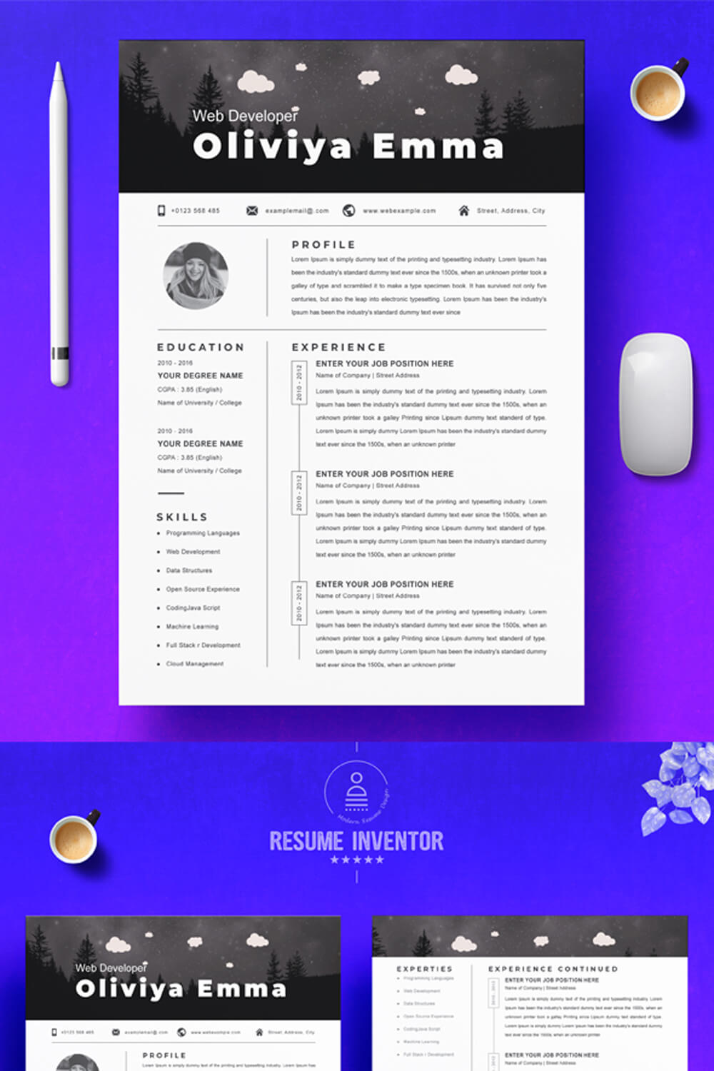 Modern Resume Template | CV Template | Web Developer Resume Template pinterest preview image.