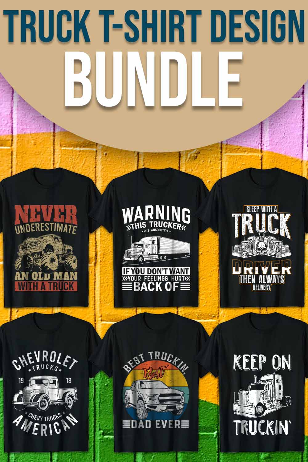 Truck T-Shirt Design Bundle, Trucker t-shirts Graphics pinterest preview image.