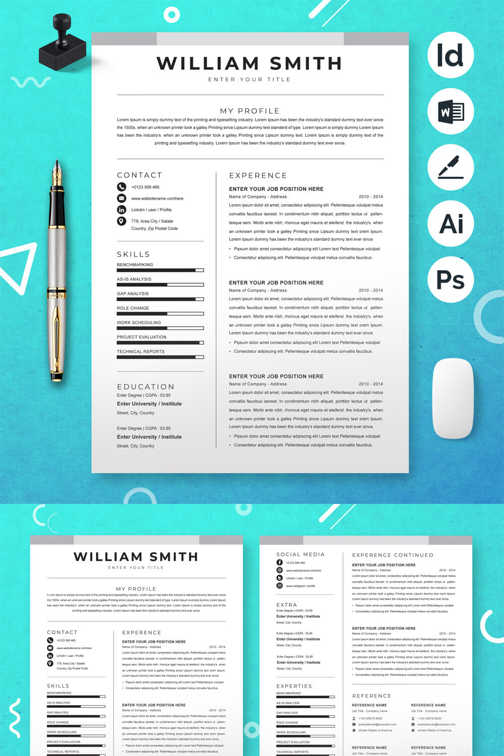 Modern Resume Template | Resume Template With Cover Letter pinterest preview image.