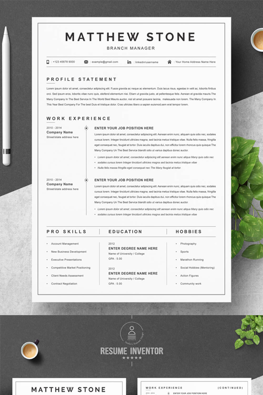 Branch Manager Clean Resume Template | Professional Resume Template pinterest preview image.