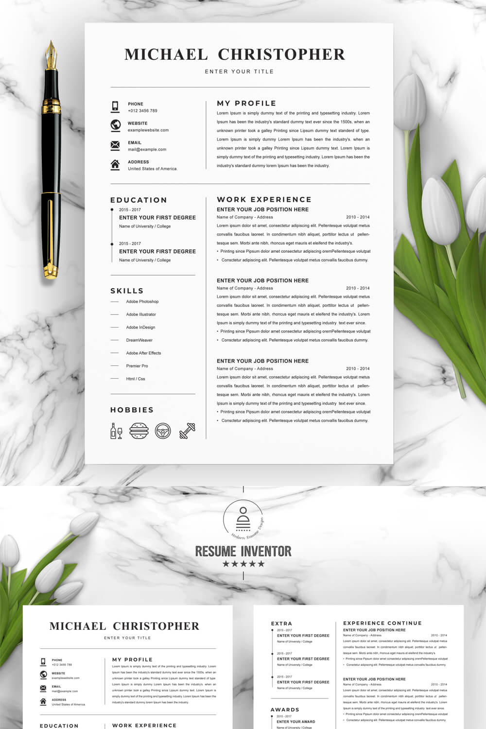 Clean Resume Template | Simple Resume Template Download in Word PSD AI Formats pinterest preview image.