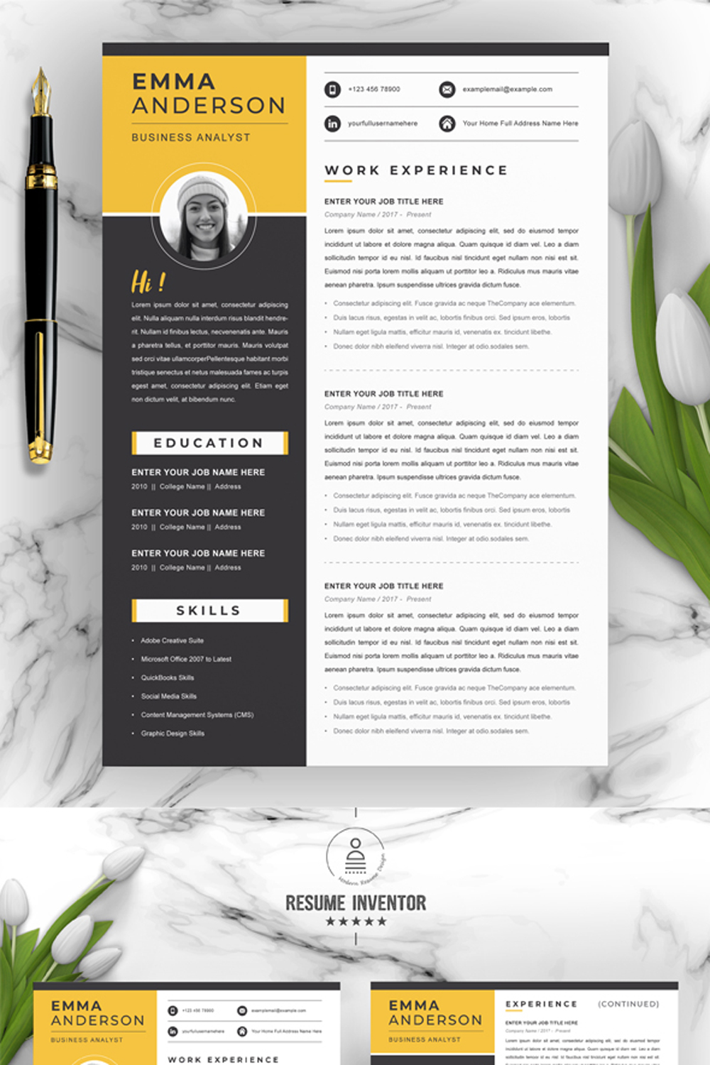 Business Analyst Creative Resume & CV Template | Modern Resume Template pinterest preview image.