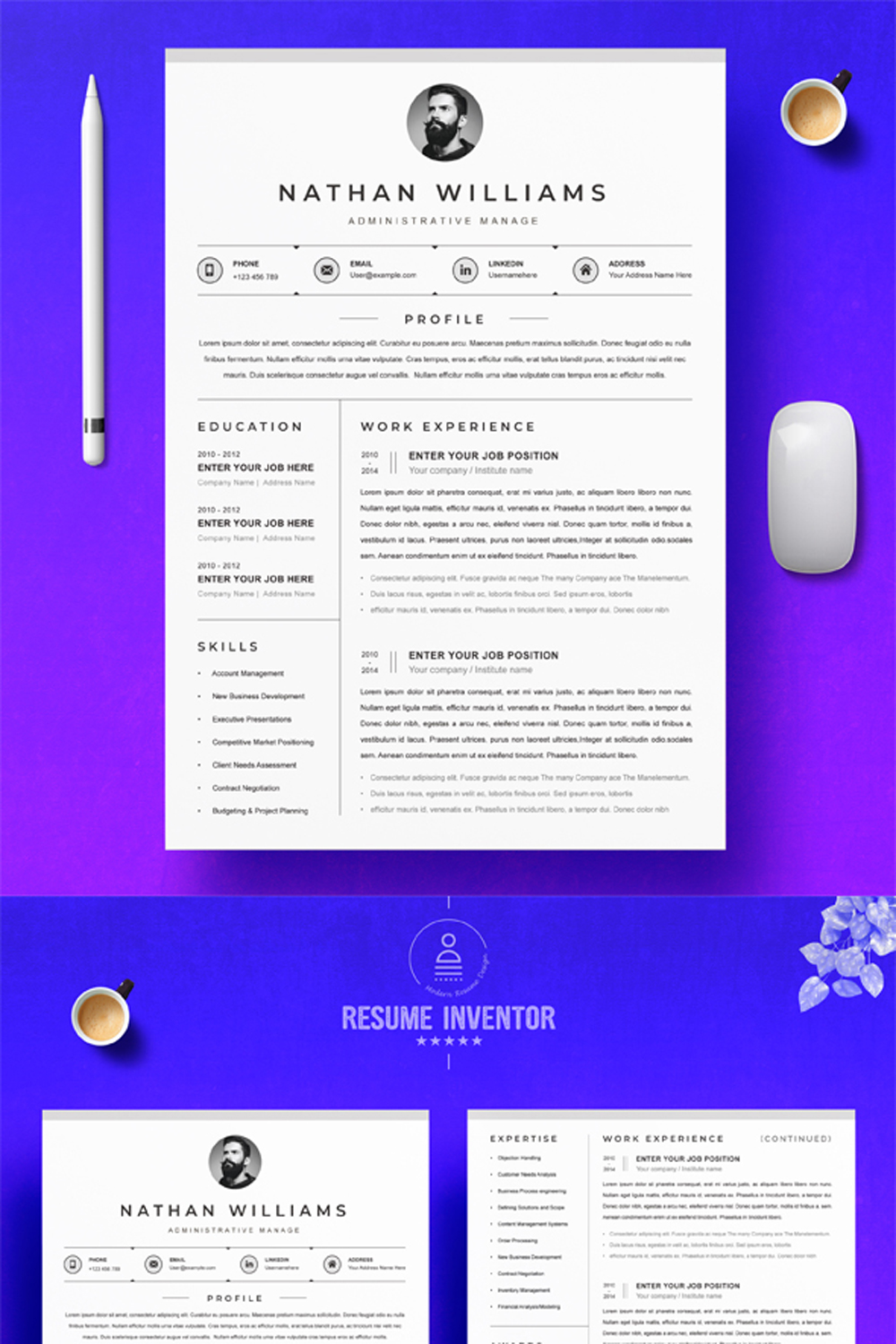 Clean and Elegant Resume Template for Creative Professionals in Design, Advertising, and Media Industries pinterest preview image.