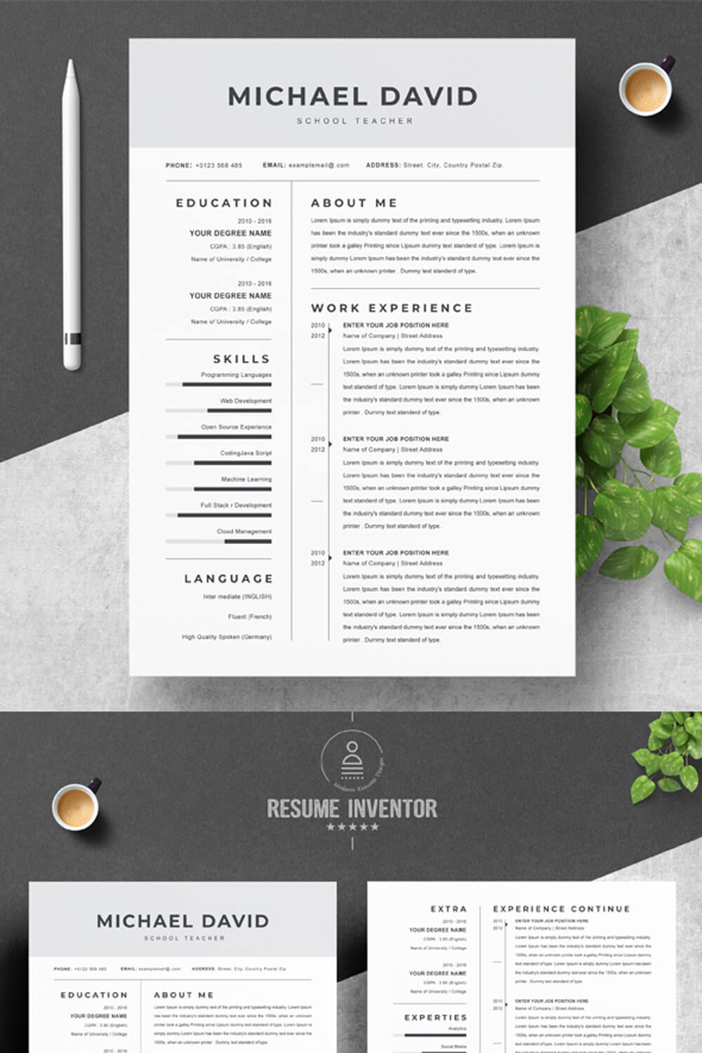 School Teacher Modern Resume & CV Template | Professional Resume Template With Cover Letter pinterest preview image.