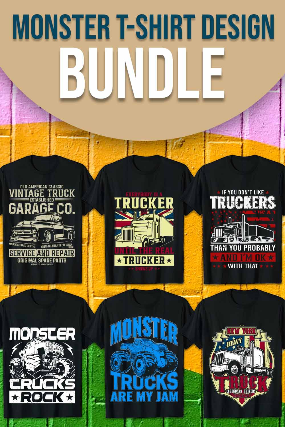 American Vintage Custom Truck Driver T-Shirt Design Bundle pinterest preview image.