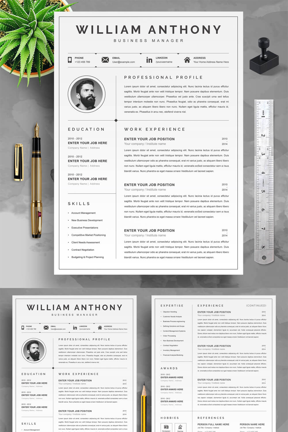Business Manager Clean Resume Template | Creative Professional Resume Template pinterest preview image.