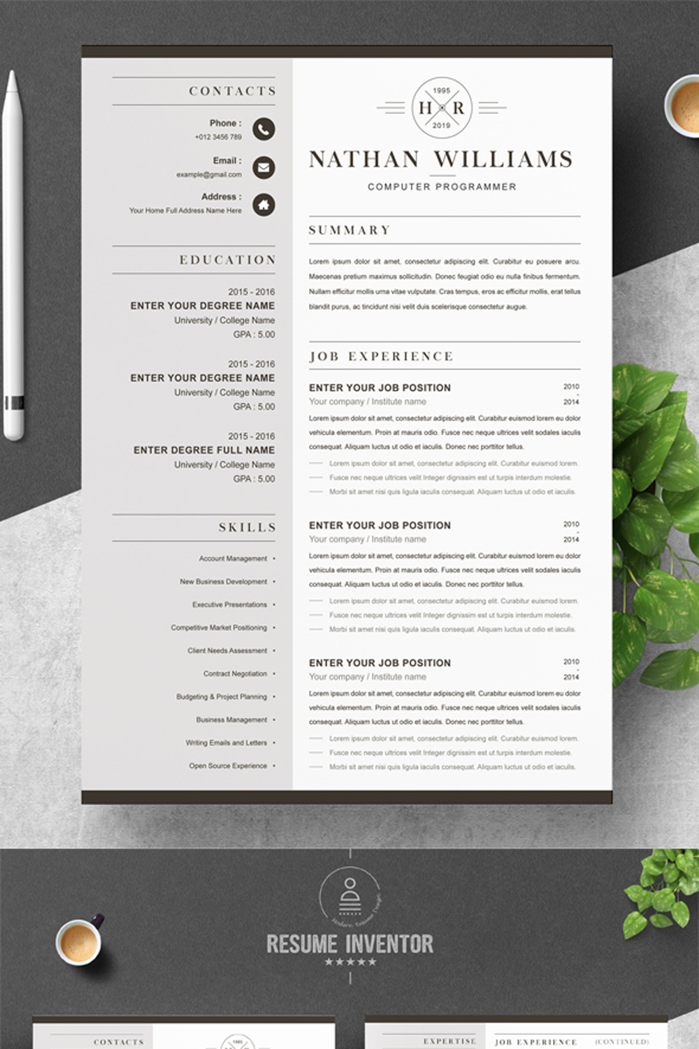 Computer Programmer Modern Resume Template | InDesign Resume Template pinterest preview image.