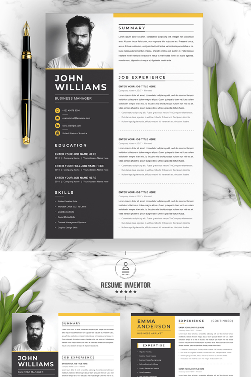 Business Manager CV Template | Modern Resume Template With Cover Letter pinterest preview image.