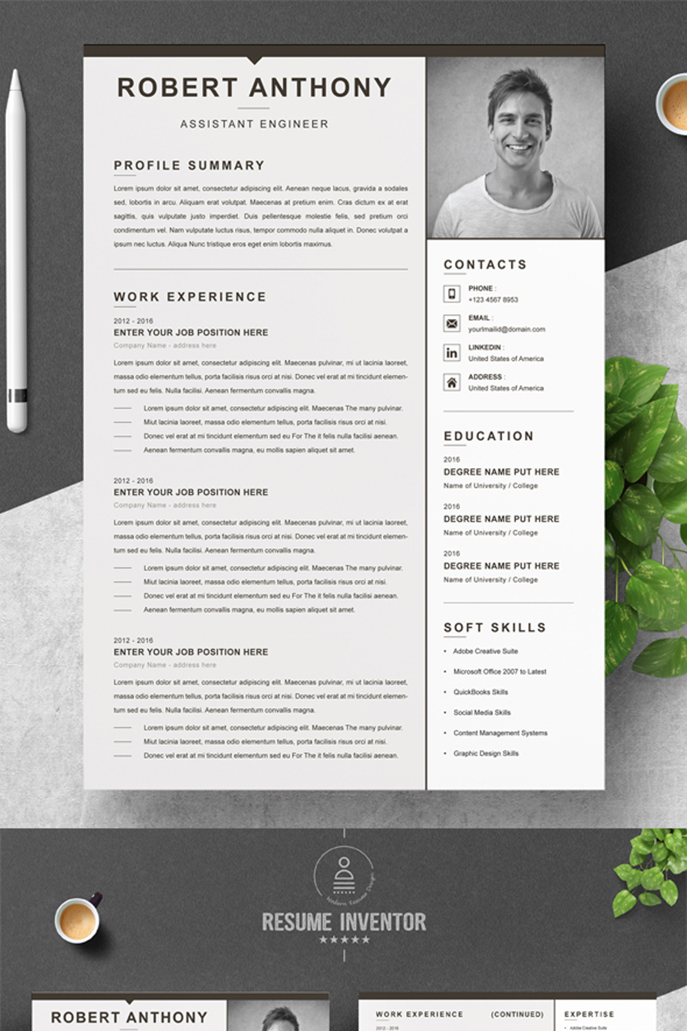 Assistant Engineer Resume & CV Template | Modern PSD Resume Template pinterest preview image.