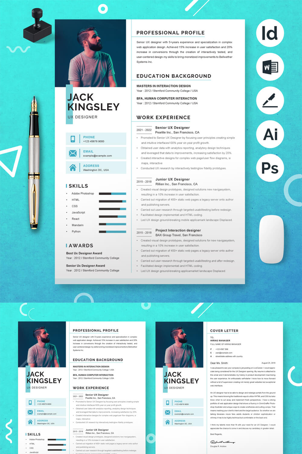 UX Designer Resume Design Template | Simple Resume Template pinterest preview image.