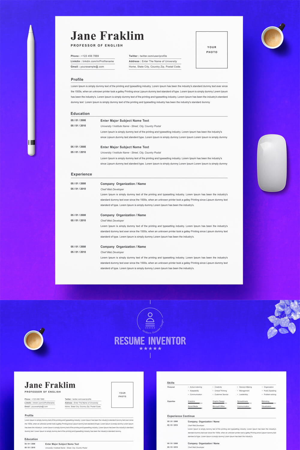 Professor Of English Resume Template | Simple Resume Template pinterest preview image.