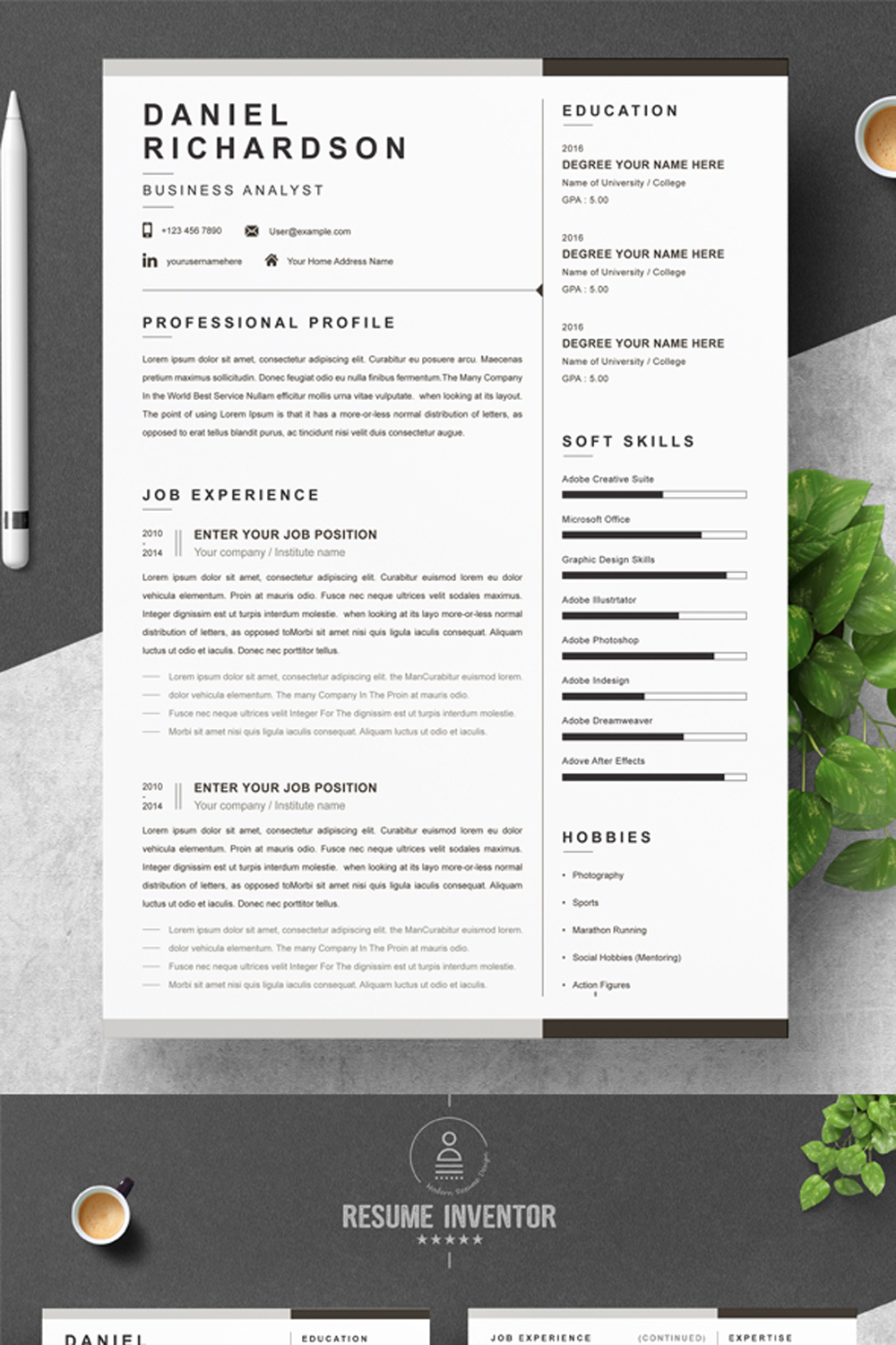 Business Analyst Resume Design Template | Modern Word Resume Template pinterest preview image.