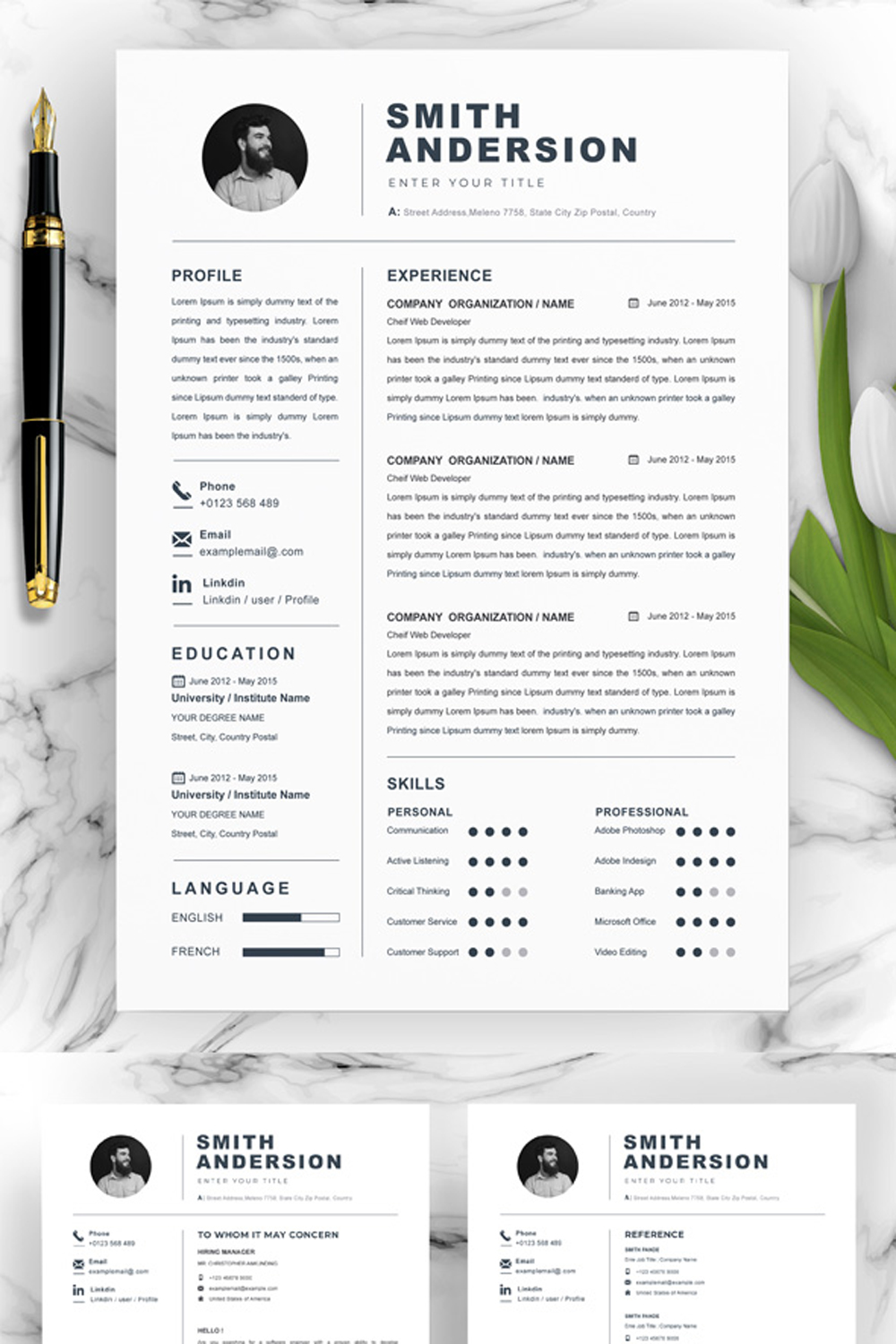Clean Professional Resume Template | Resume Templates Photoshop pinterest preview image.