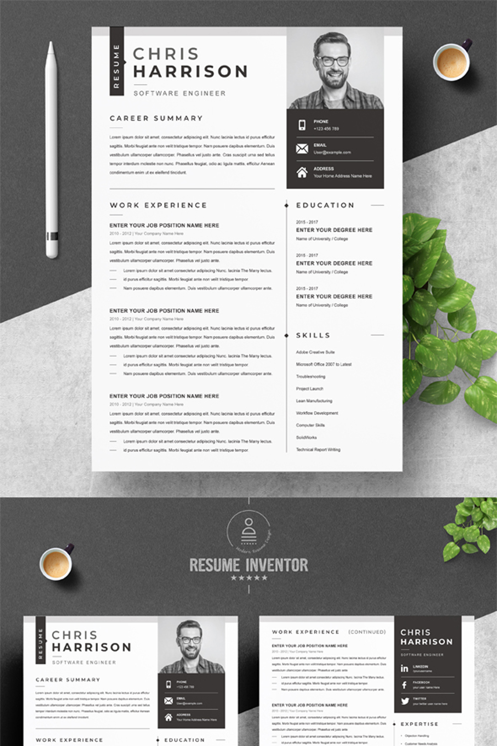 Software Engineer CV Template | Modern Resume Free Template pinterest preview image.