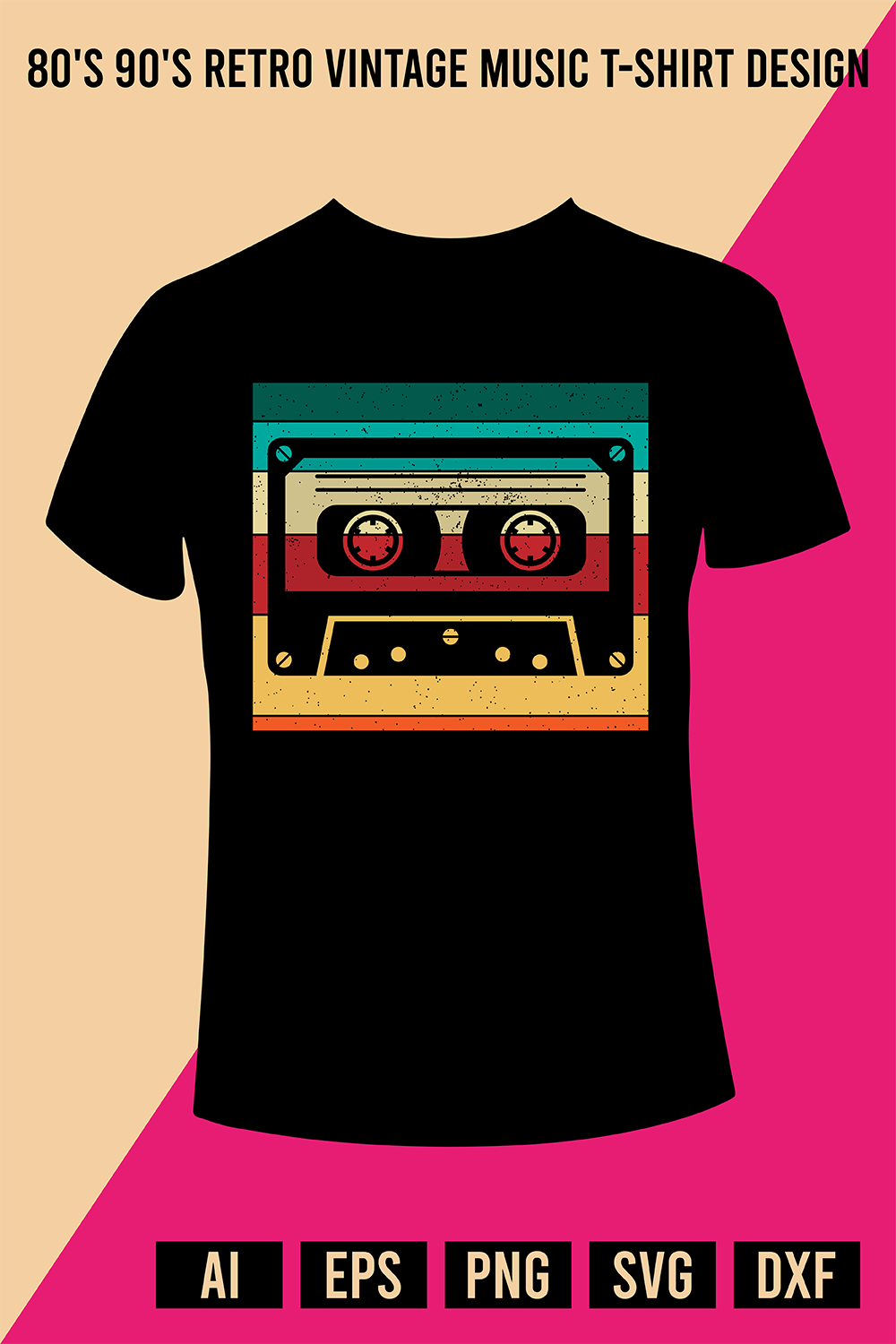 80's 90's Retro Vintage Music T-Shirt Design pinterest preview image.